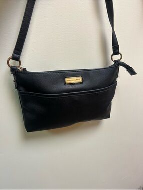 Tommy Hilfiger Black Crossbody Bag | Slim Organizer Purse | Gold Logo